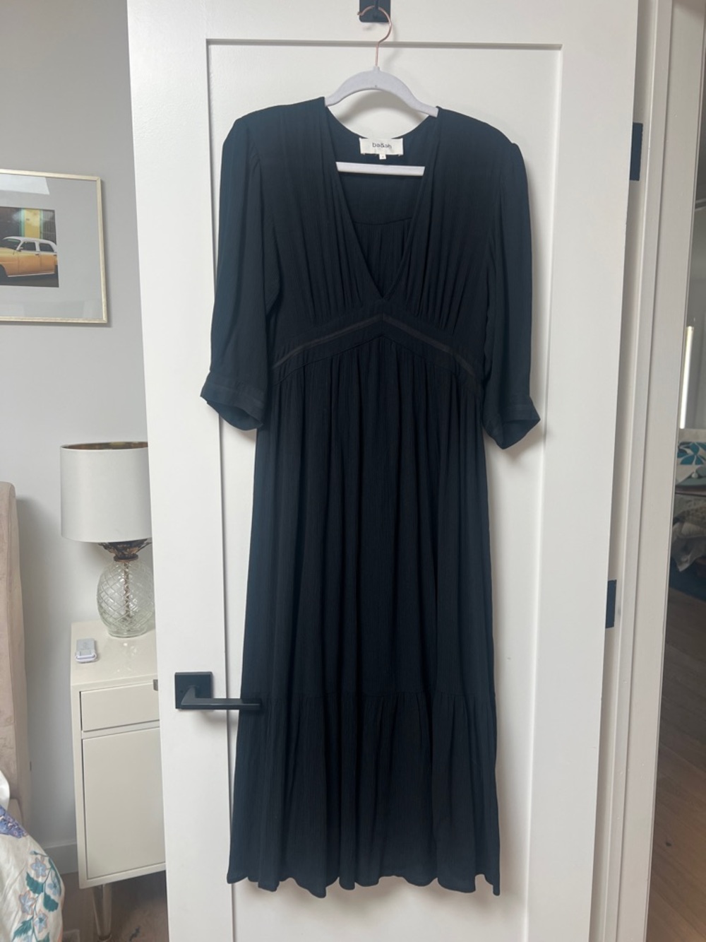 ba&sh Black V‑Neck Midi Dress
